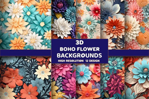 3d Boho Flower Background Digital Paper