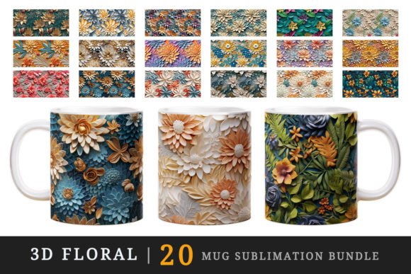 3D Floral, Flowers Mug Wrap Sublimation