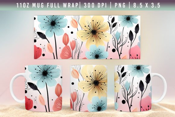 3D Flower Mug Wrap, Sublimation Designs