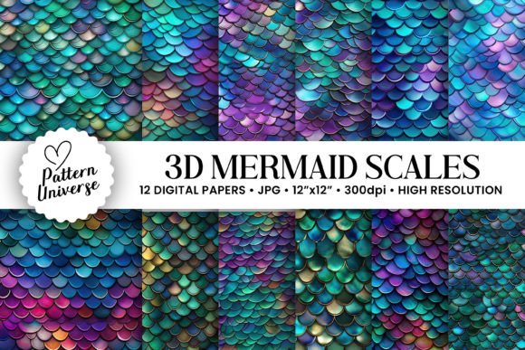 3D Mermaid Scales Seamless Patterns