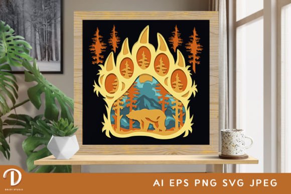 Bear Paw 3D Shadow Box Paper Cut