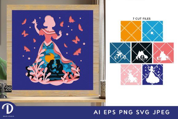 Beautiful Princess 3D Shadow Box SVG
