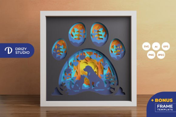 Cat and Dog in a Paw 3D Shadow Box