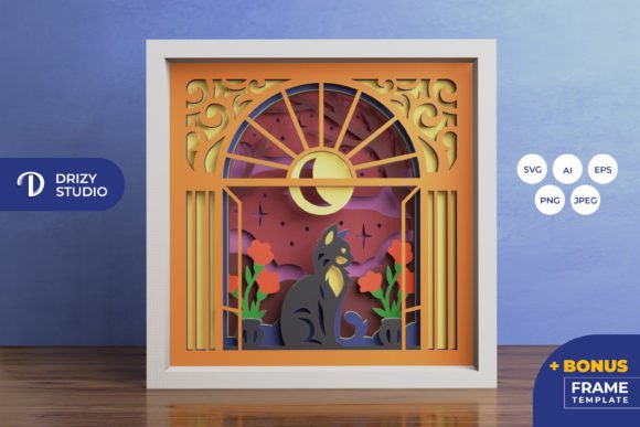Cat on the Window with Full Moon 3D: Integrating Layered Paper Art into Creative Workflows