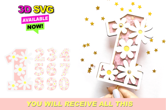 Daisy Birthday Numbers 3D SVG