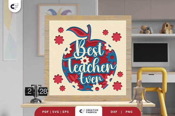 Floral Apple Teacher 3D Paper Cut