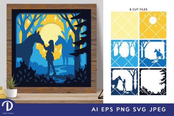 Girl and a Horse 3D Shadow Box Paper Cut