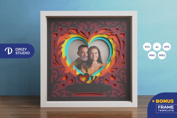 Heart Shaped Couple Photo Frame 3D