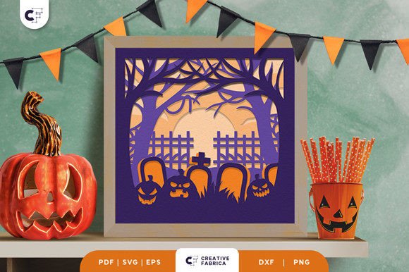 Transform Your Space with a Halloween Graveyard 3D Paper Cut SVG