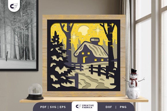 Winter Village 3D Shadow Box Paper Cut