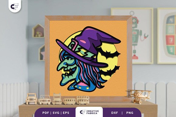 Witch with Big Hat 3D Shadow Box SVG